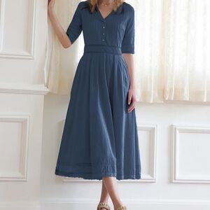 Cottage Core Sky Blue Midi Dress